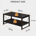 Rectangle Coffee Table Tea Table with Storage Shelf, Farmhouse Wooden Coffe Table for Living Room Table, 40" Rustic Center Table 2-Tier Minimalist Coffee Table Easy Assembly (Black)