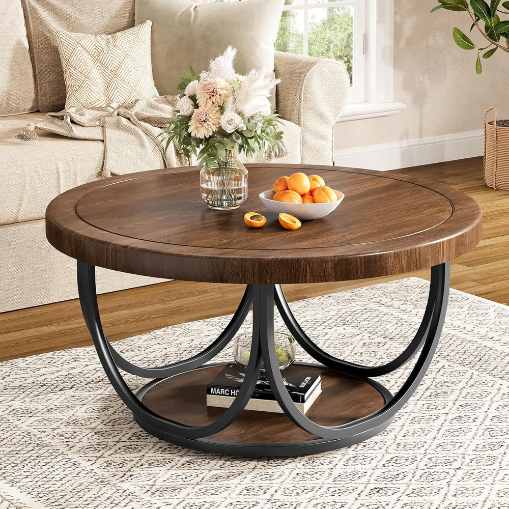 Tribesigns Round Coffee Table with 2 Tiers, 31.5" Wooden Circle Accent C...