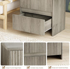 Fleuted Nightstand Set of 2, 23" Wood Bedside Table with 2 Storage Drawers, Modern Night Stand for Bedroom, Office, Grey