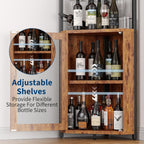 GarveeHome Corner Bar Wine Cabinet with LED Lights, 5-Tier Industrial Wine Cabinet with Glass Holder, Modern Liquor Cabinet with Adjustable Shelf, Home Bar Cabinet with Mesh Door, Rustic Brown