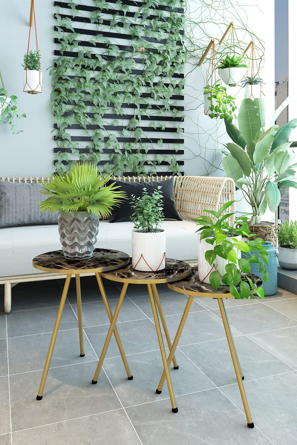 Set of 3 Nesting END Tables - Round Stacking Coffee Side Tables for Small Spa...
