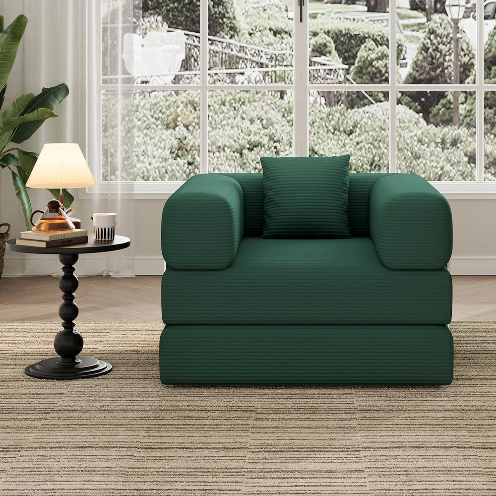 Single Couch Sofa for Small Spaces, 2-in-1 Single Sofa with Soft Corduroy Fol...
