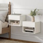 Floating Nightstand with Drawer and Open Shelf, Small Wall Mounted Bedside End Table, Modern Fluted Night Stand for Bedroom, Living Room, White