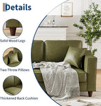 Faux Leather Couch with 2 Throw Pillows, Sofa Couches for Living Room, 3 Seater Sofa with Wide Armrests, Wood Legs, Deep Seats, Back Cushion, Sturdy Support Feet, for Office, Living Room, Olive Green