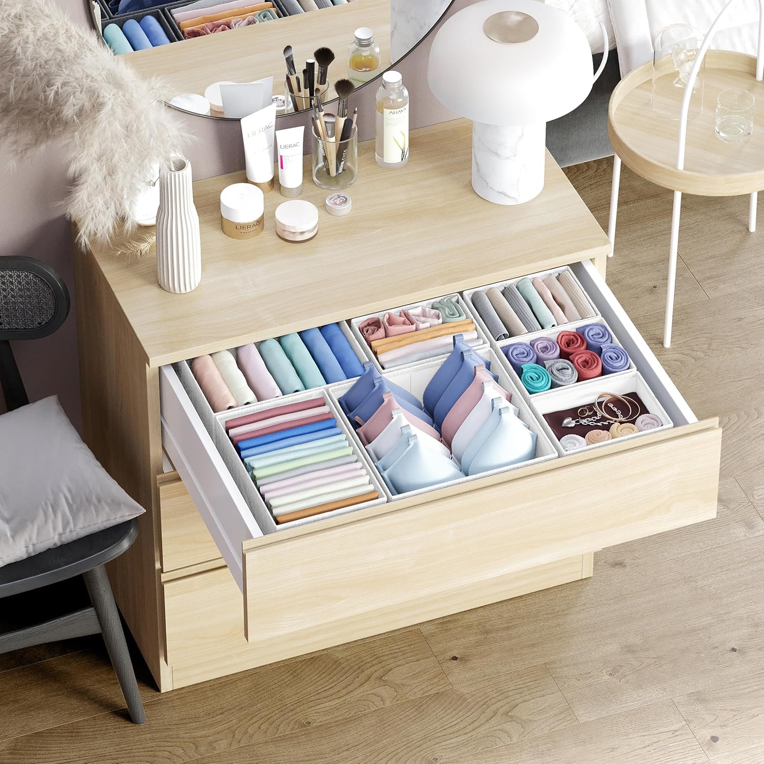 Drawer Organizer Clothes Set of 12 White-Grey - Dresser Organizer For Nursery, Bedroom, Closet - Perfect Baby Clothes Organizer and Storage & General Nursery Organization or Dresser Drawer Organizers