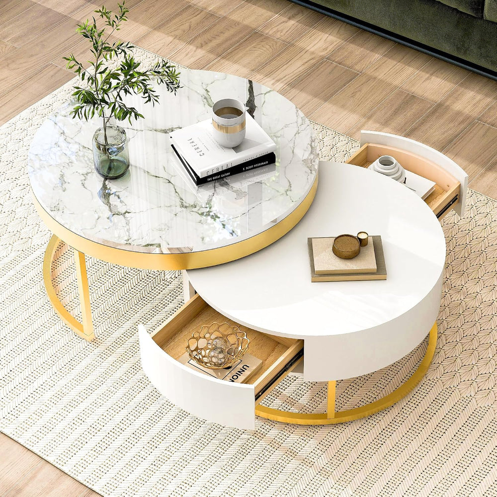 32" Space Saving Nesting End Table, Nesting End Tables with Storage Draw...