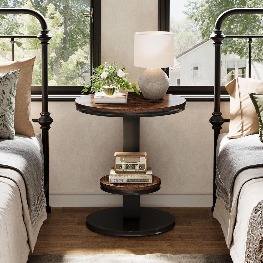 Tribesigns Round End Table, 2 Tiers Side Table with Storage Shelf, Sofa Side ...