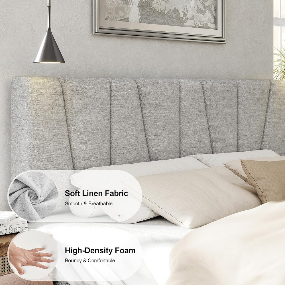 HAOARA King Size Bed Frame with Fabric Upholstered Headboard, Platform Bed wi...