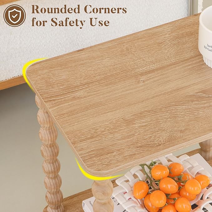 Small End Table, Couch Side Table with 2-Tier Storage Shelf, Wood Coffee Tabl...