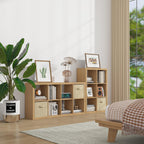 furtble Bookshelf with Storage Bins, 8-Cube Storage Organizer, Modern Wood Open Bookcase, Multifunctional Display Shelf for Living Room, Bedroom, Home Office, Oak