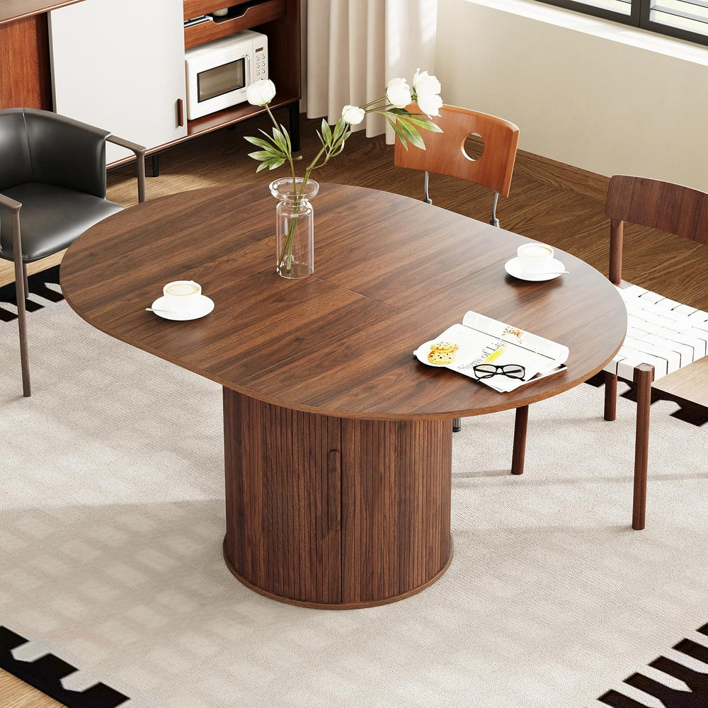weselon 43"-59" Extendable Round to Oval Dining Table with Hidden S...