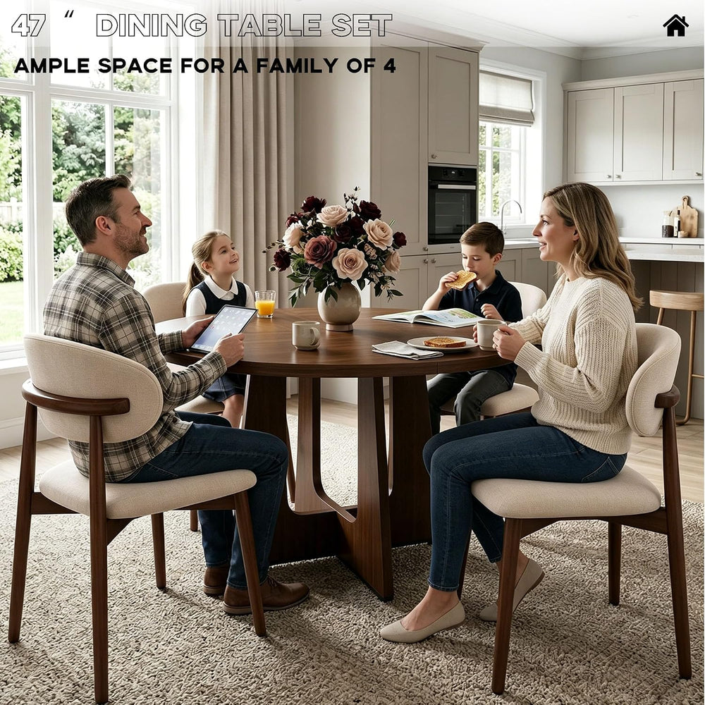 47" Round Dining Table Set for 4, 5 Piece Space Saving Kitchen Table and...