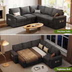 85 Inch Modular Sectional Sofa with Pull Out Bed,L Shaped 5 Seat Sectional Sleeper Sofa with Storage,Sectional Couches for Living Room,Cloud Modular Couch,Removable Sofa Cover, Dark Grey