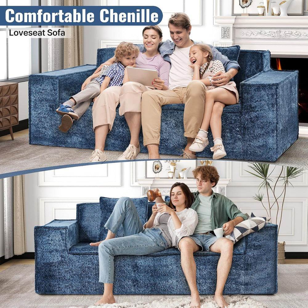 77'' Chenille Upholstered Modern Cloud Loveseat Sofa, No Assembly Req...