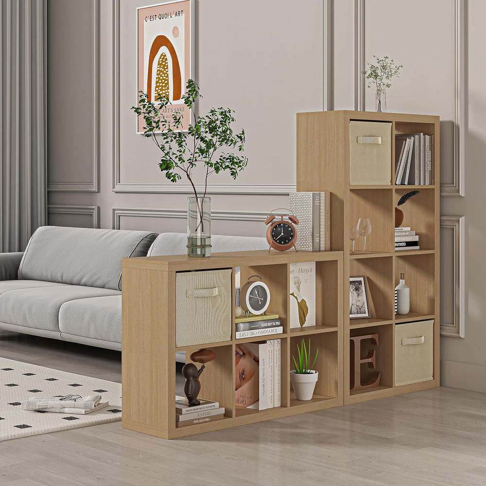 furtble Bookshelf with Storage Bin, 4-Cube Storage Organizer, Modern Wood Ope...