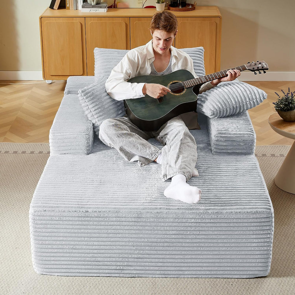 50"Oversized Chaise Lounge Chair Indoor,Corduroy Reading Chair with 3 Pi...