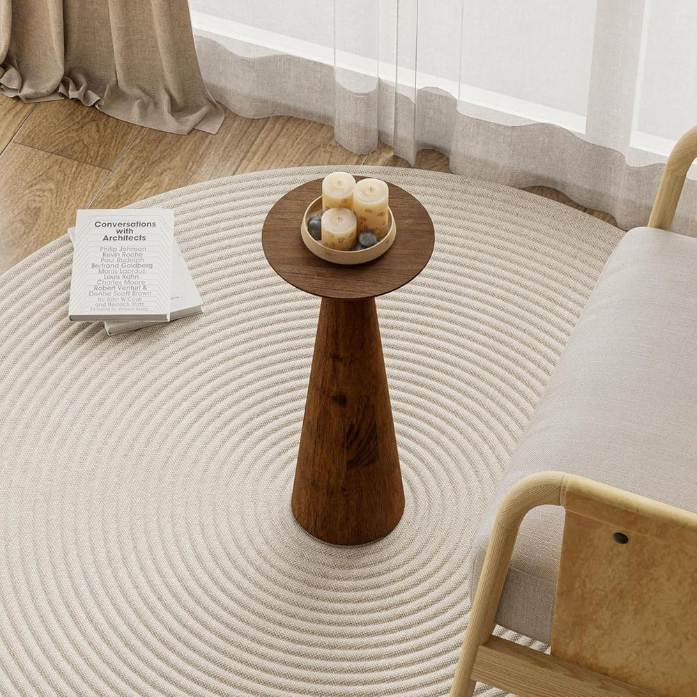 COZAYH Set of 2 22.8-Inch Tall Round Martini End Table, Walnut – Solid Pine W...