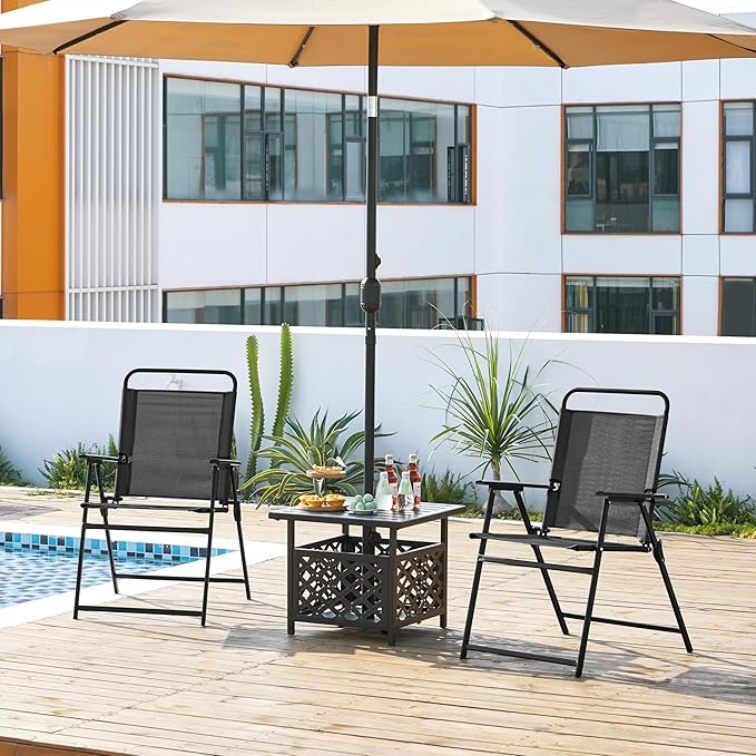 Yaheetech Outdoor Folding Patio Chairs Set of 4, Portable Outdoor Folding Chairs for Outside, Lawn, Garden and Porch with Metal Frame, Armrests, Stackable, Foldable and Portable Design, Black
