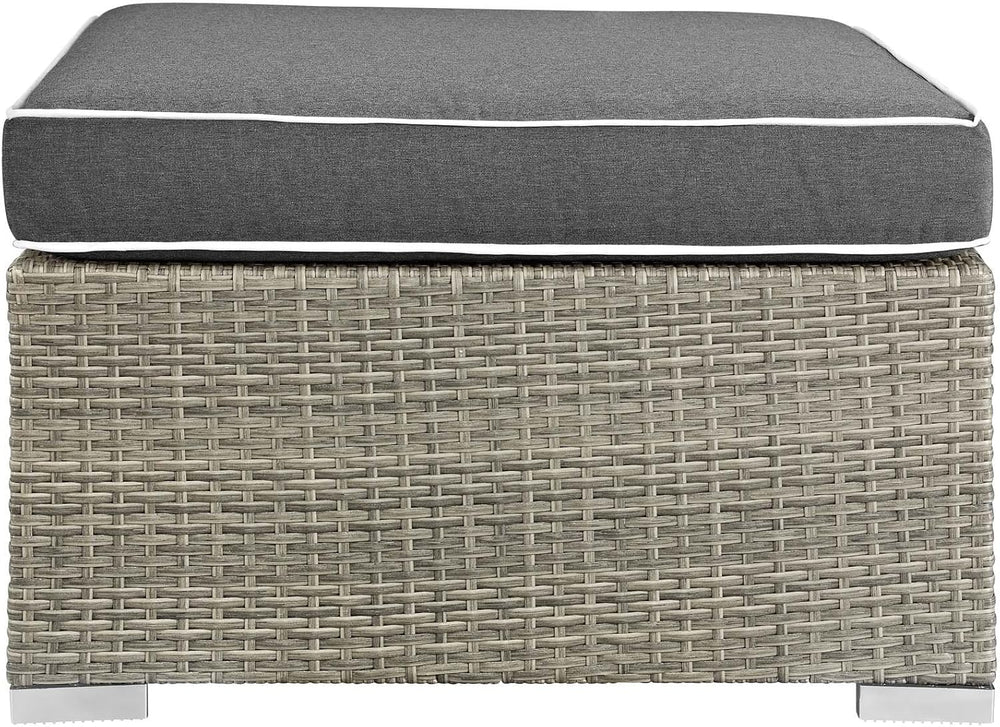 Modway Repose Wicker Rattan Outdoor Patio Ottoman wth Cushions in Light Gray ...