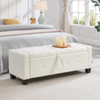 48" Storage Ottoman Bench, Ivory White | Faux Leather, Lift Top, For Living Room & Bed End, Upholstered Tufted PU