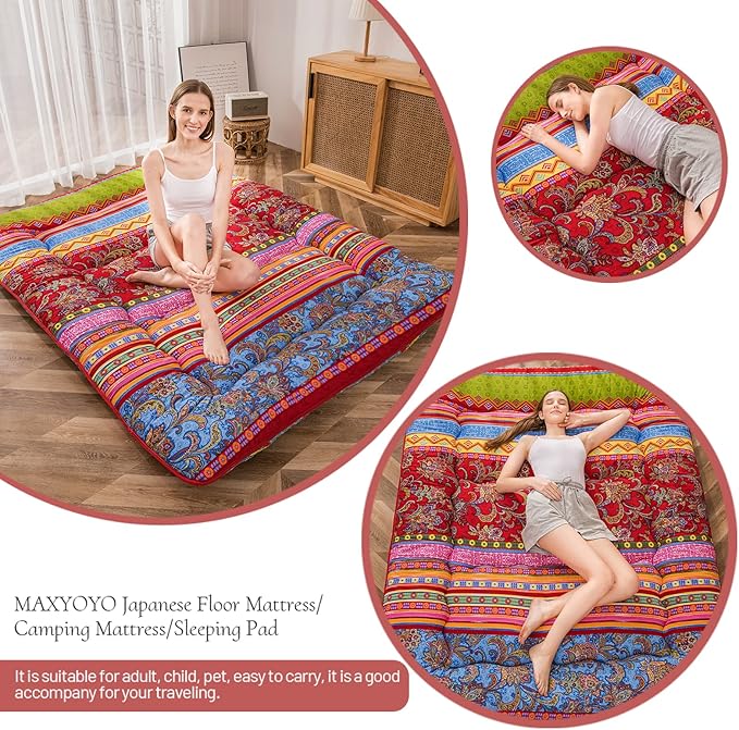 MAXYOYO Japanese Floor Mattress Futon Mattress, 4" Thicken Tatami Mat Sleeping Pad Foldable Roll Up Mat Boys Girls Dormitory Pad Kids Floor Lounger Pillow Bed, Charcoal Grey, Queen Size
