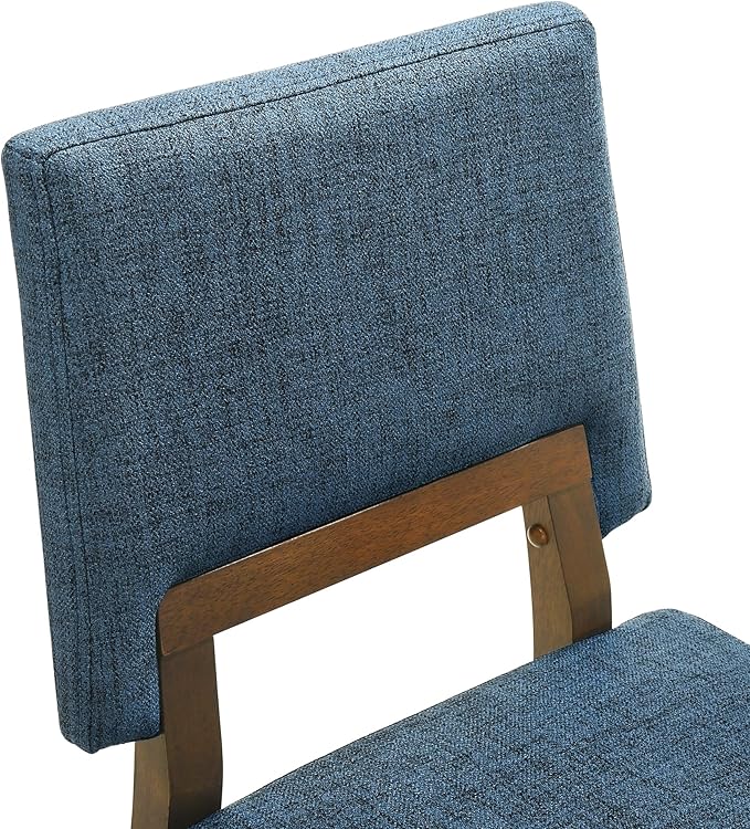 Armen Living Channell Mid Century Modern 5 Piece Walnut Wood Dining Table Set with Benches in Blue Fabric