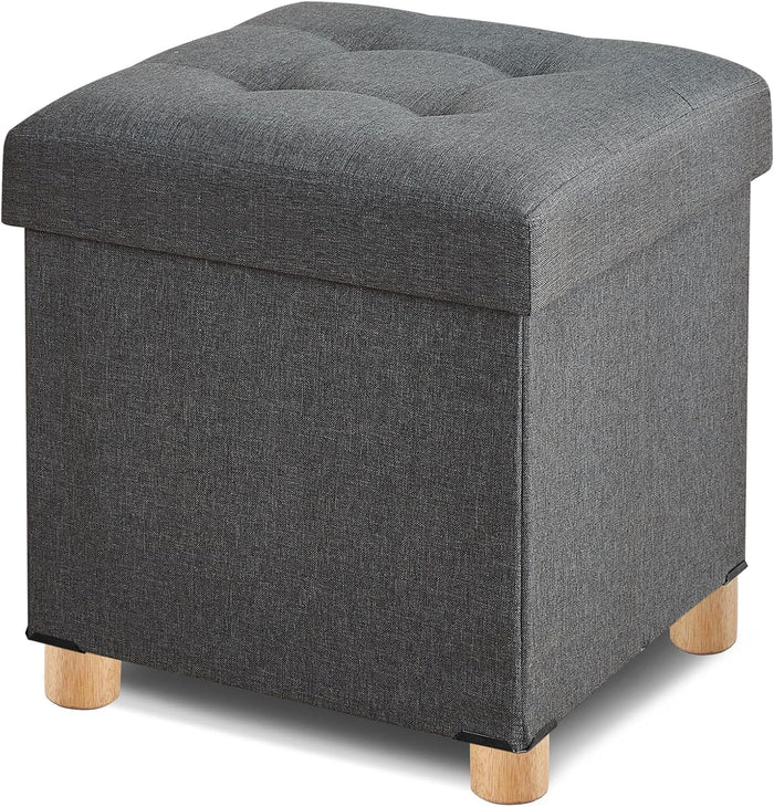 BRIAN & DANY Ottoman with Storage, Square Storage Ottoman for Dorm, Linen Folding Ottoman Foot Stool with Legs for Living Room and Bedroom, 17.7"x17.7"x20" - Gray