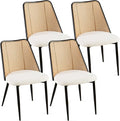 Rattan Dining Chairs Set of 4, Modern Mid Century Dining Chairs Upholstered Kitchen Chairs Boucle Stylish Cane Chairs with Metal Legs for Apartment, Dining Room