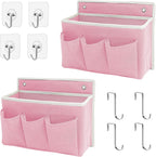 2-Pack Wall Hanging Organizer Bag/Hanging Baskets with Large Mesh Compartment & 3 Pockets，Over the Door Hanging Organizer Space Saving Storage for Bedroom,RV Camper, Closet (Pink -2 Pack)