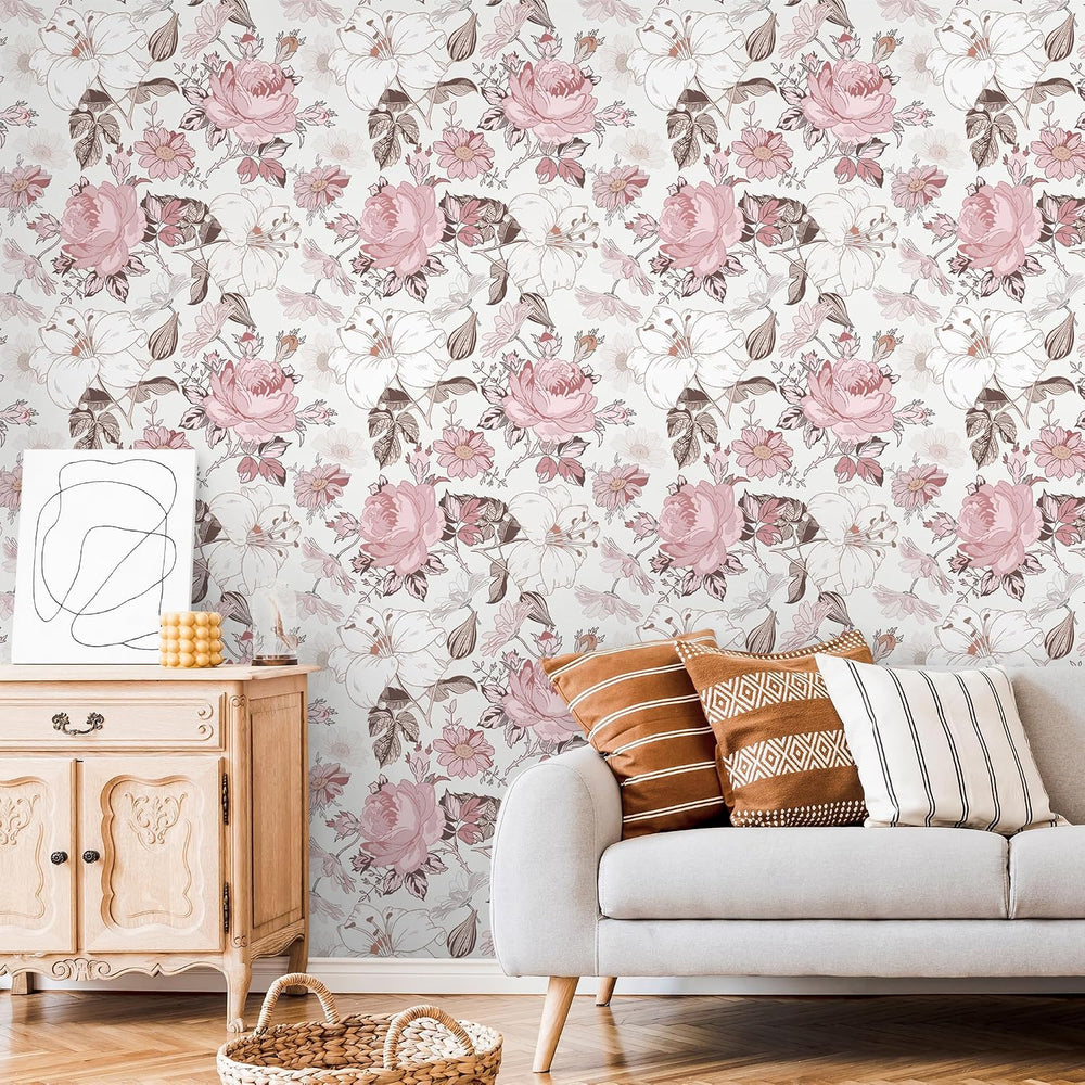 Hopepak Pink Floral Peel and Stick Wallpaper, 16.1" x 394"