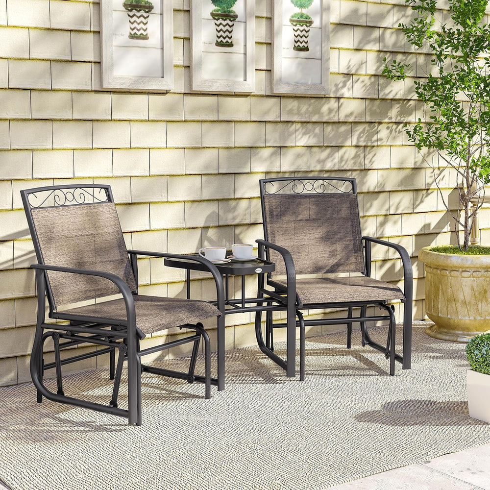 Outsunny Outdoor Glider Chairs with Coffee Table Patio 2-Seat Brown | Rocking...