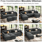 107" Cloud Couch Sectional, U Shaped Modular Sectional Sofa, 4-Seat Deep Seat Couch with 6 Removable Washable Pillows and 2 Ottoman for Living Room, Bedroom, Apartment, Black Grey