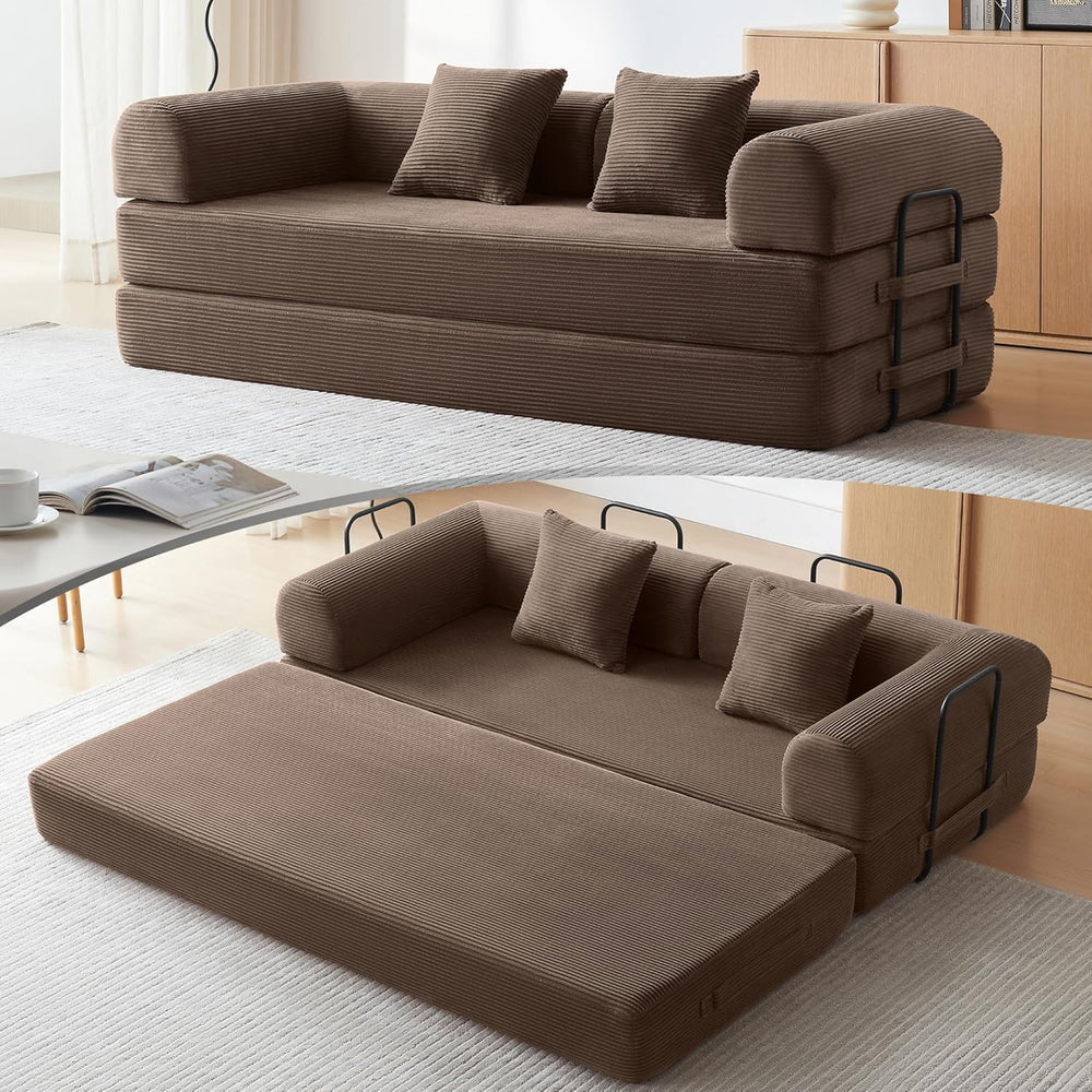 Convertible Modular Sleeper Sofa Bed, Mid Century Modern Decor Love Seat Memo...