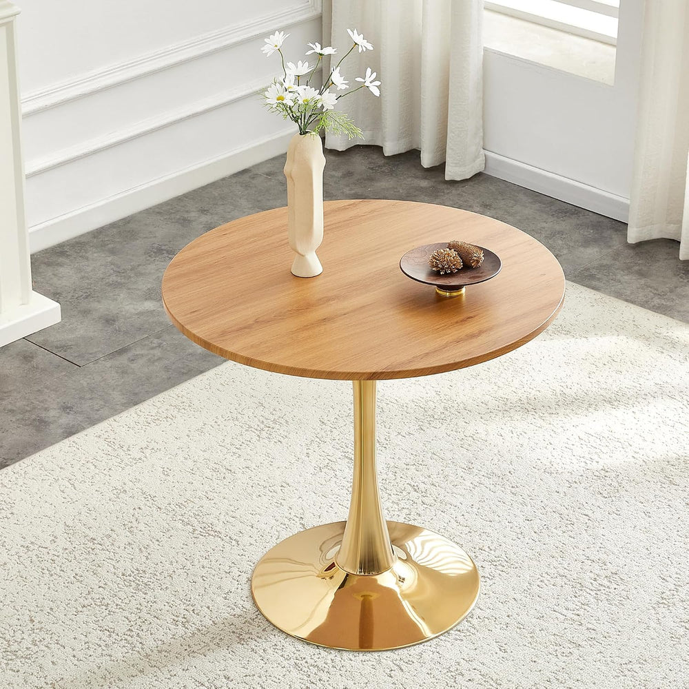 Round Dining Table for Small Space,32" Tulip Tables with Gold Metal Pede...