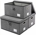 Storage Bins with Lids [3-Pack] Linen Fabric Foldable Storage Boxes Organizer Containers Baskets Cube with Cover for Bedroom Closet Office Grey(23.4X15.9X11.4)
