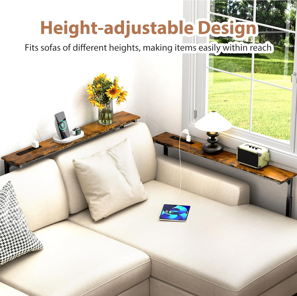 GRLEAF 2 Pack Adjustable Height Narrow Console Table with Power Outlets, 78.7...