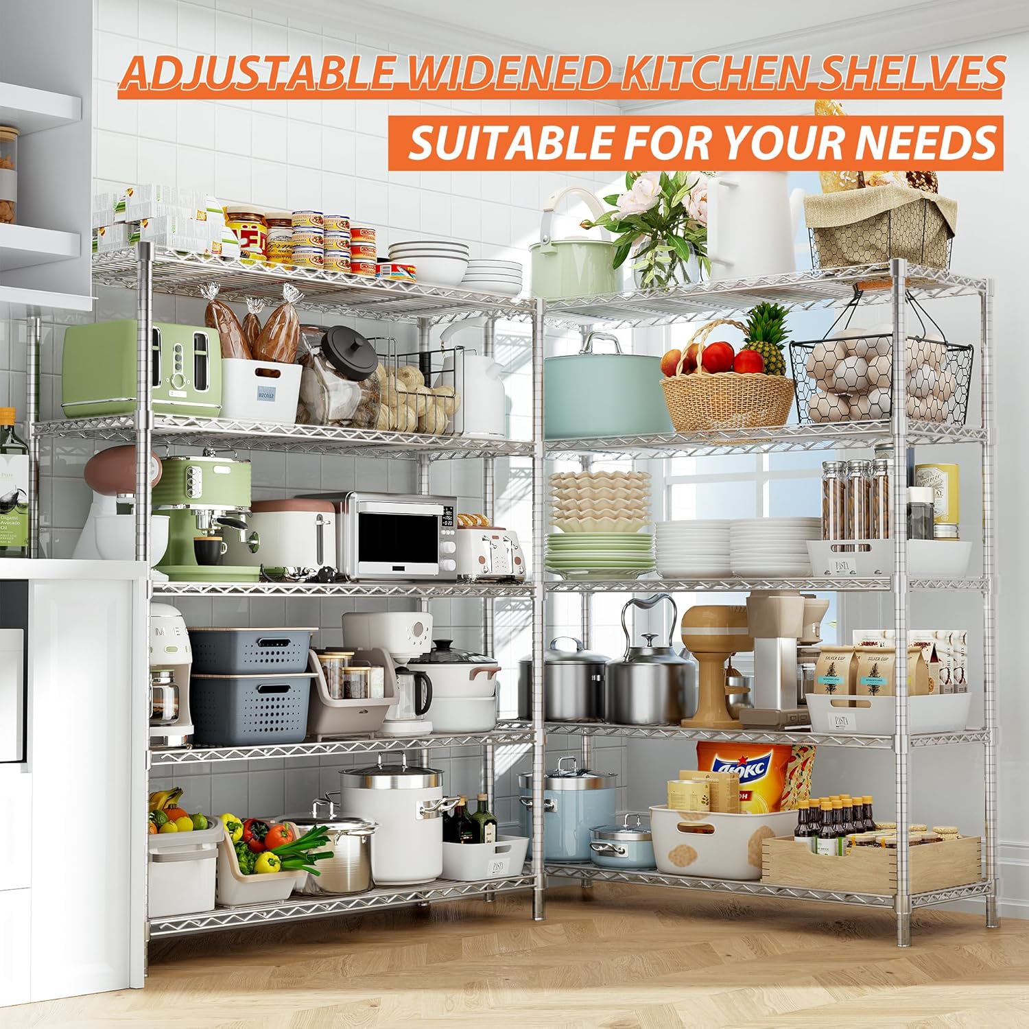 Storage Shelves Heavy Duty, 2 PCS 48" L x 20" W x 72" H Garage Wire Shelving Unit Loads 2000LBS, 5-Tier Adjustable Metal Industrial Utility Shelf Rack for Kitchen, Laundry Room, Warehouse, Basement