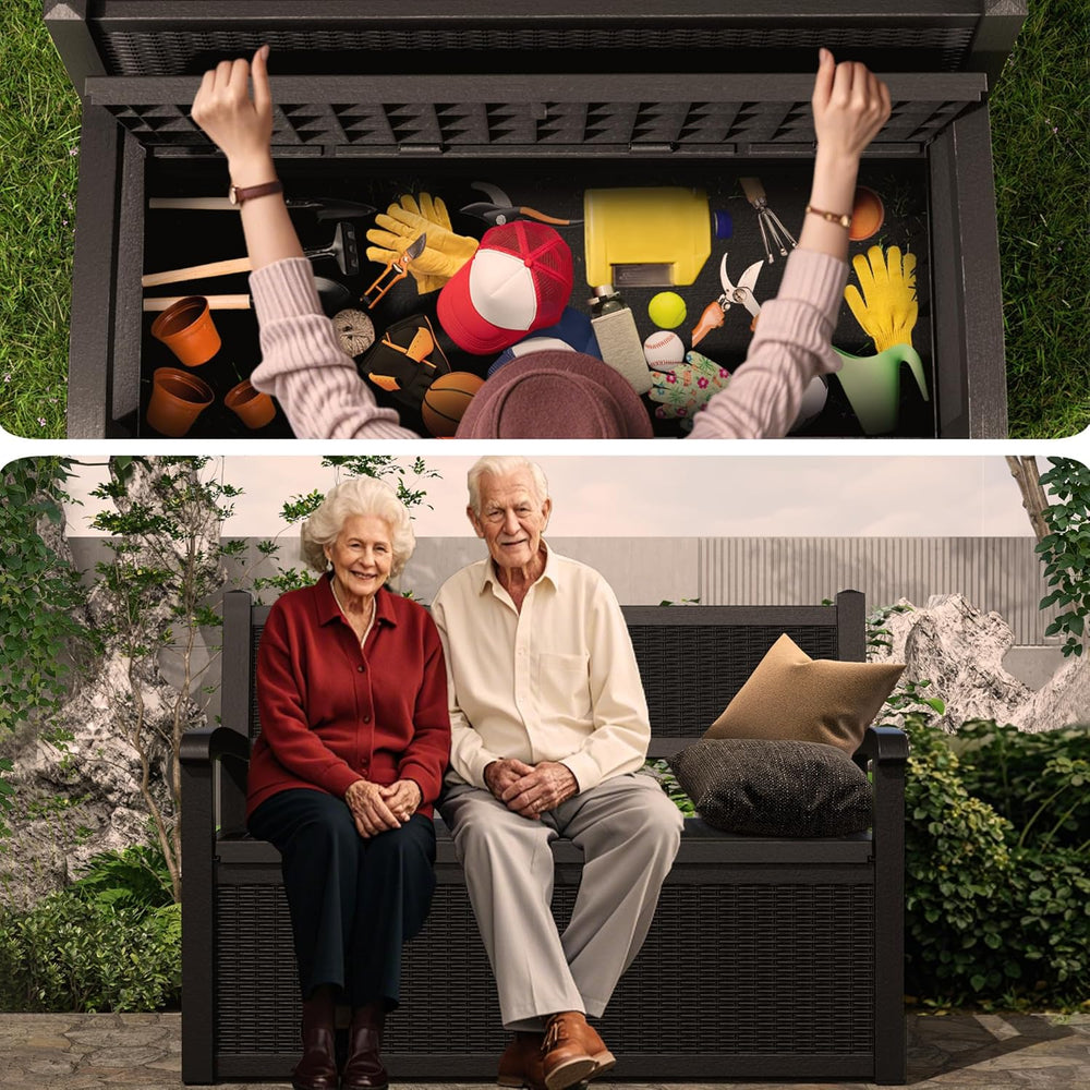 PatioZen 80 Gallon Outdoor Storage Bench Deck Box Waterproof Lockable,Outdoor...