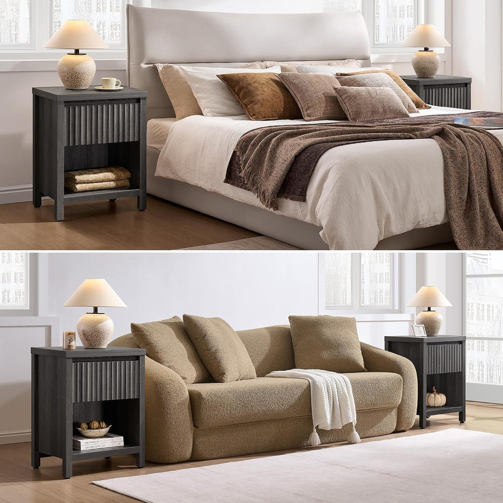 SICOTAS Fluted Night Stand Set of 2, Modern Nightstands with Drawer | Farmhou...