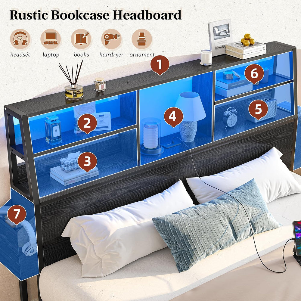 Homkdom Queen Bed Frame with 3-Tier Storage Headboard and 2 Drawers