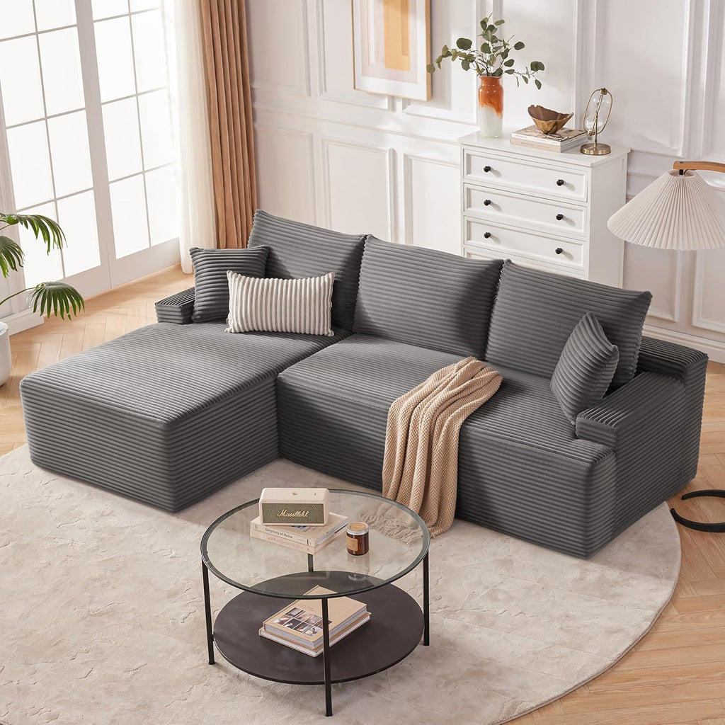 Mangodan Cloud Sectional Couch, Boneless Sofa for Living Room, Fluffy Comfy Couch with Deep Seat, Modular Sectional Sofa with L-Shaped Chaise, No Assembly Required, Dark Grey