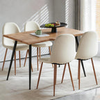 Howtek 5 Piece Dining Table Set, Modern Rectangular Kitchen Dining Room Table with 4 Teddy Fabric Dining Chairs, Space-Saving Kitchen Table Set for Apartment, Living Room, Small Space