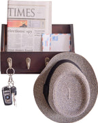 Flintar Wall Mount Key and Mail Holder with 4 Hooks. Made in Taiwan, Solid Wood. Use as Key Rack, Entryway or Mudroom Organizer, Mail & Bill Sorter, Magazine Holder (Walnut)