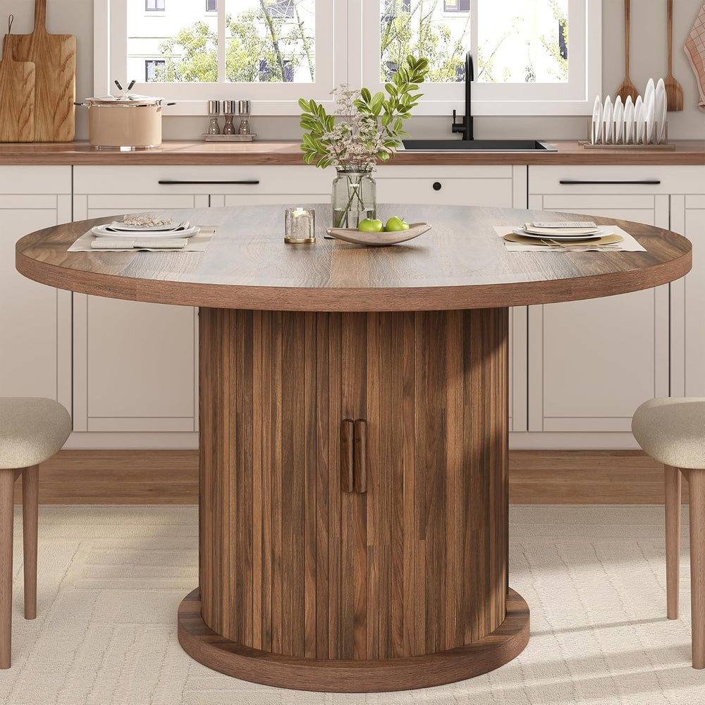 47.24" Round Dining Table for 4, Farmhouse Fluted Kitchen Tables Dining ...