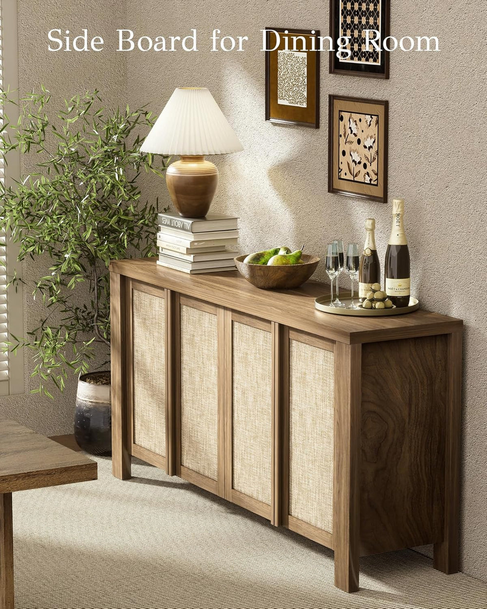 Yechen Buffet Cabinet with Storage, 63" Wide Sideboard with Solid Wood H...