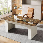Tribesigns 63" Executive Office Desk, Modern Computer Desk for Home Office, Easy Assembly, Brown and White