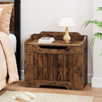 IDEALHOSUE 24.8” Storage Chest, Wooden Storage Bench with Safety Hinge, Retro Blanket Storage Trunk for Entryway, Living Room, Supports 350 lb, Rustic Brown
