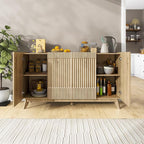Large Sideboard Buffet Cabinet with Storage, 65" Modern Fluted Credenza Buffet Table Coffee Bar Storage Cabinet with Doors & Adjustable Shelves for Living Room Kitchen Dining Room(Natural Oak)