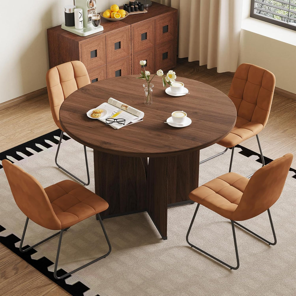 HIPIHOM Modern Round Dining Table Set for 4, 39.4" Walnut Kitchen Table ...