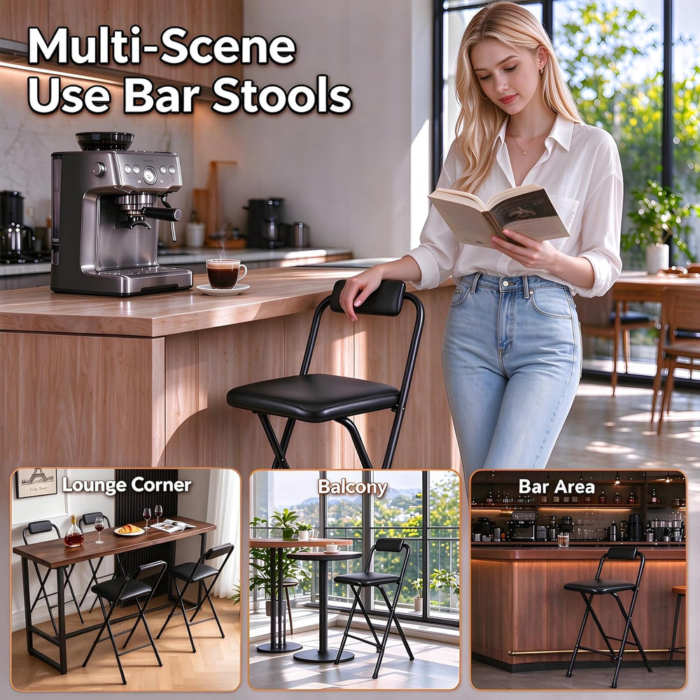 Folding Bar Stool with Back,1 Pcs Tall Foldable Stool 25.5 Inch Height